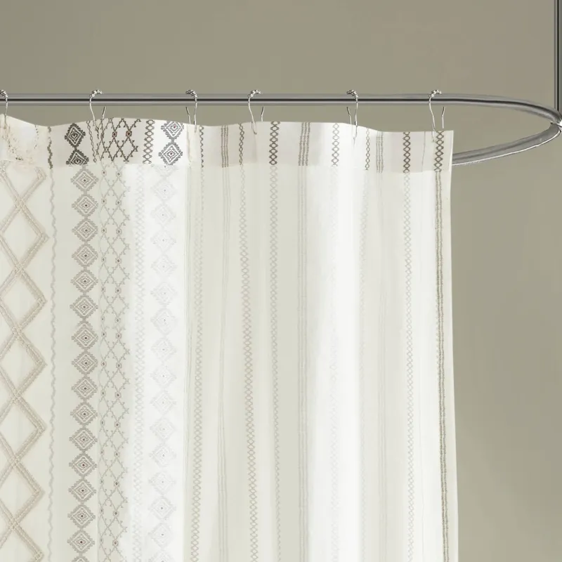 INK+IVY Imani Cotton Printed Shower Curtain with Chenille