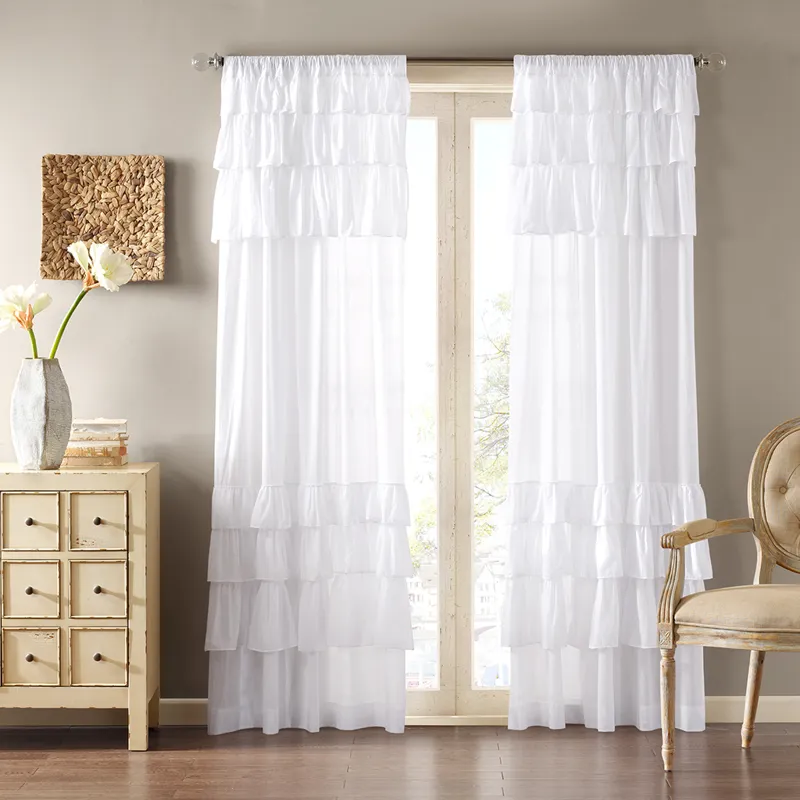 Madison Park Anna Cotton Oversized Ruffle Curtain Panel