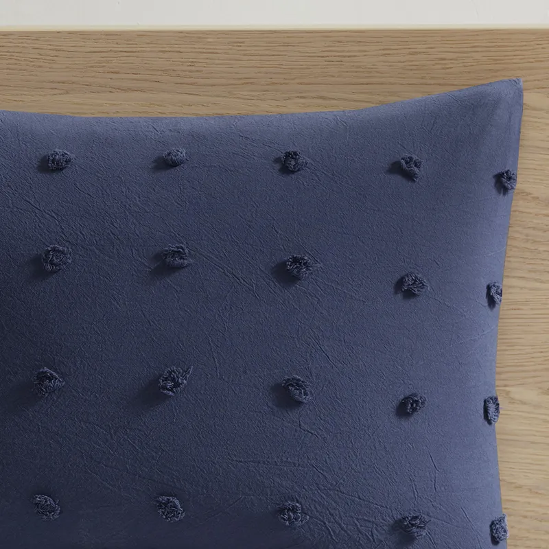 Brooklyn Full/Queen Cotton Jacquard Comforter Set with Euro Shams and Throw Pillows - Navy