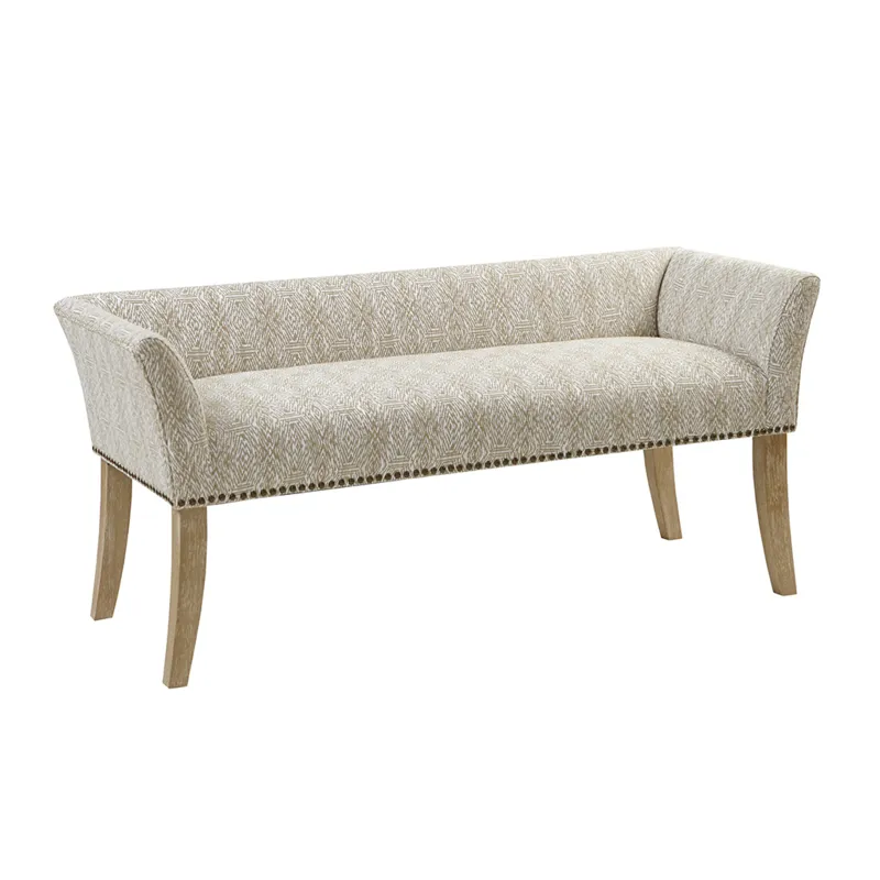 Welburn 49.5\" Upholstered Bench with Back & Wood Legs - Taupe Multi
