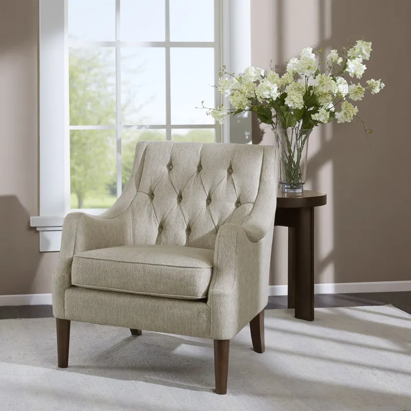 Qwen Button Tufted Accent Chair - Beige