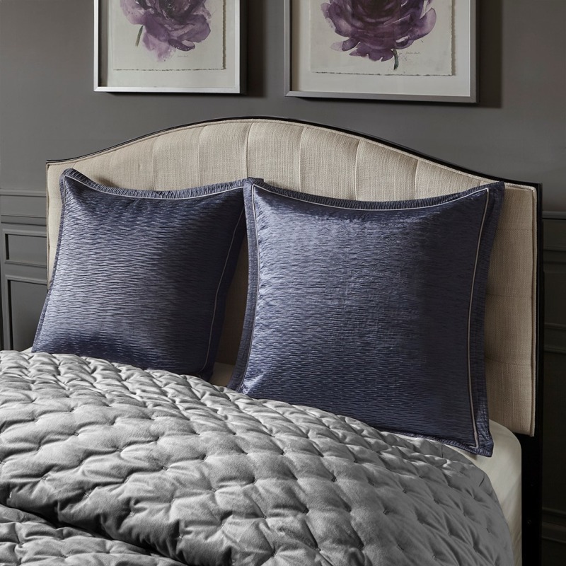 Sophisticate Velvet Queen Comforter Set in Grey MPS10374 by Olliix at