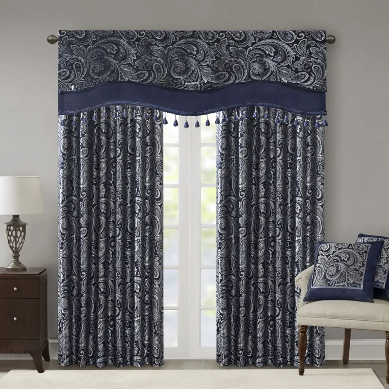 Madison Park Aubrey Jacquard Window Rod Pocket Valance With Beads