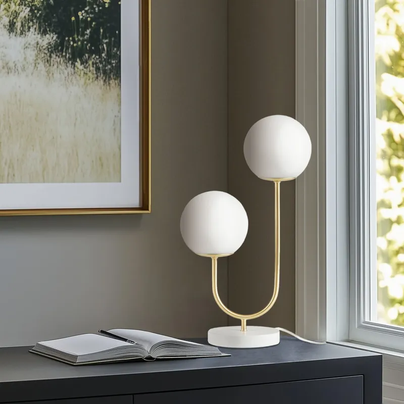 Zusa Metal 2-Light Globe Table Lamp - Gold/White