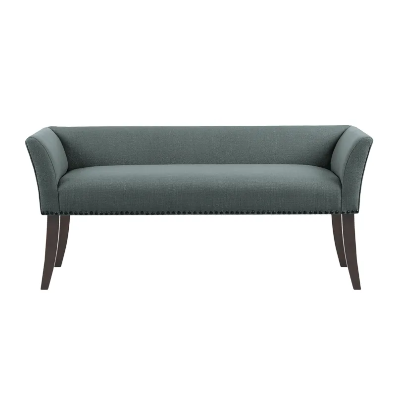 Welburn 49.5\" Upholstered Bench with Back & Wood Legs - Slate Blue