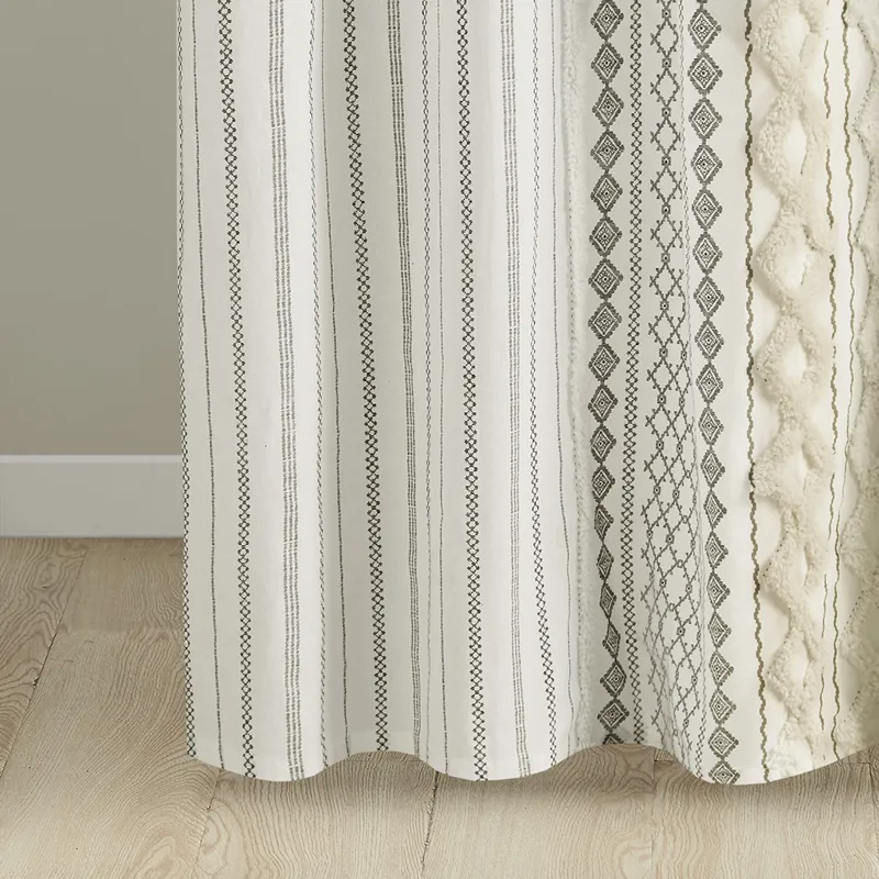 INK+IVY Imani Cotton Printed Shower Curtain with Chenille