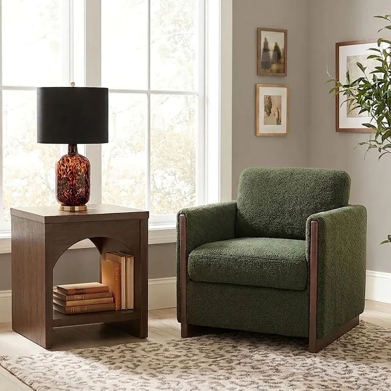 Nicole Miller Bellcourt Arch Wood End Table with Arched Open Shelf - Walnut Brown