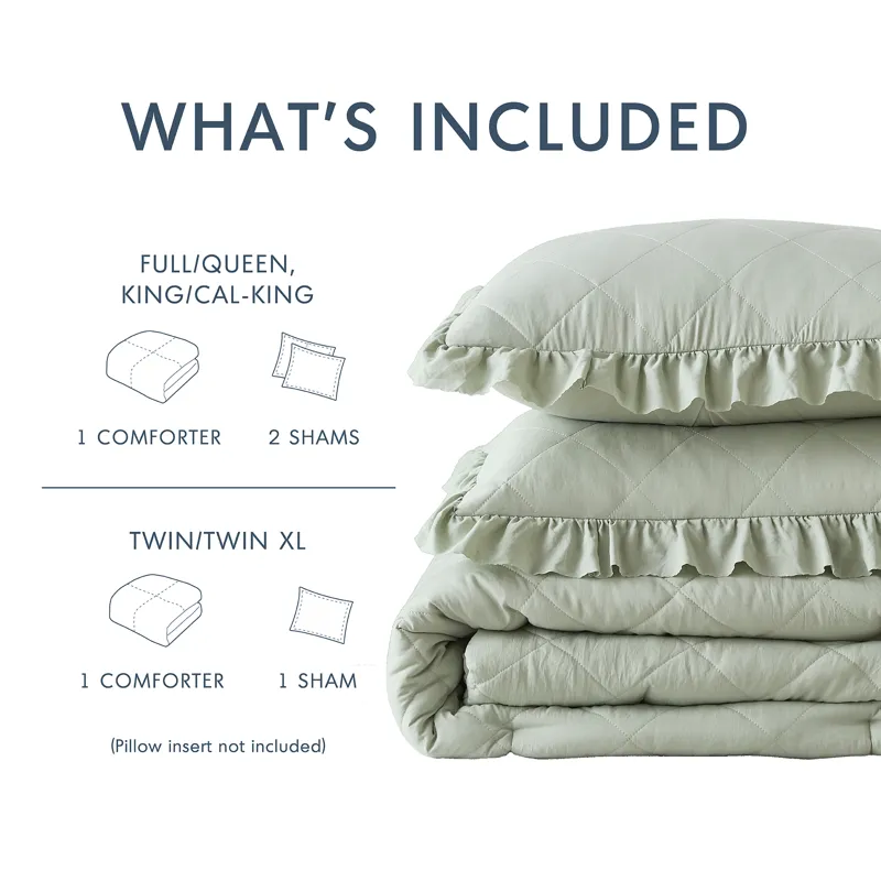 Comfort Spaces Hannah Diamond Quilted Ruffle Edge Comforter Set