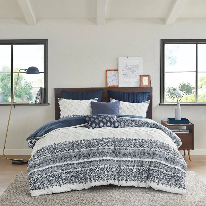 INK+IVY Mila 3 Piece Cotton Duvet Cover Set with Chenille Tufting