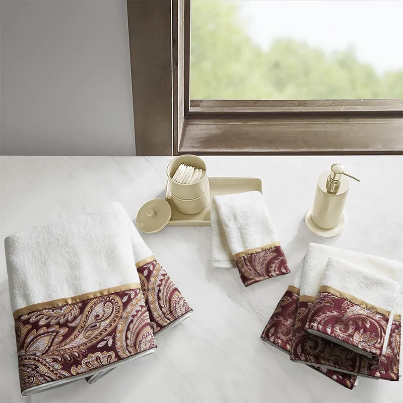 Aubrey 6 Piece Jacquard Towel Set - Burgundy