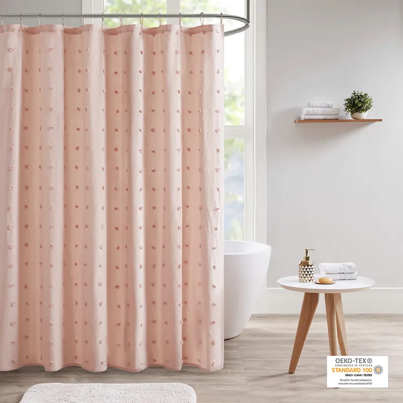 Urban Habitat Brooklyn Cotton Jacquard Pom Pom Shower Curtain