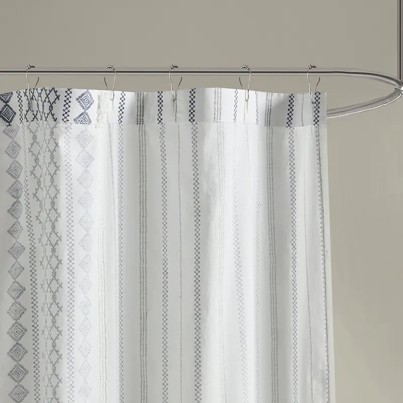 INK+IVY Imani Cotton Printed Shower Curtain with Chenille