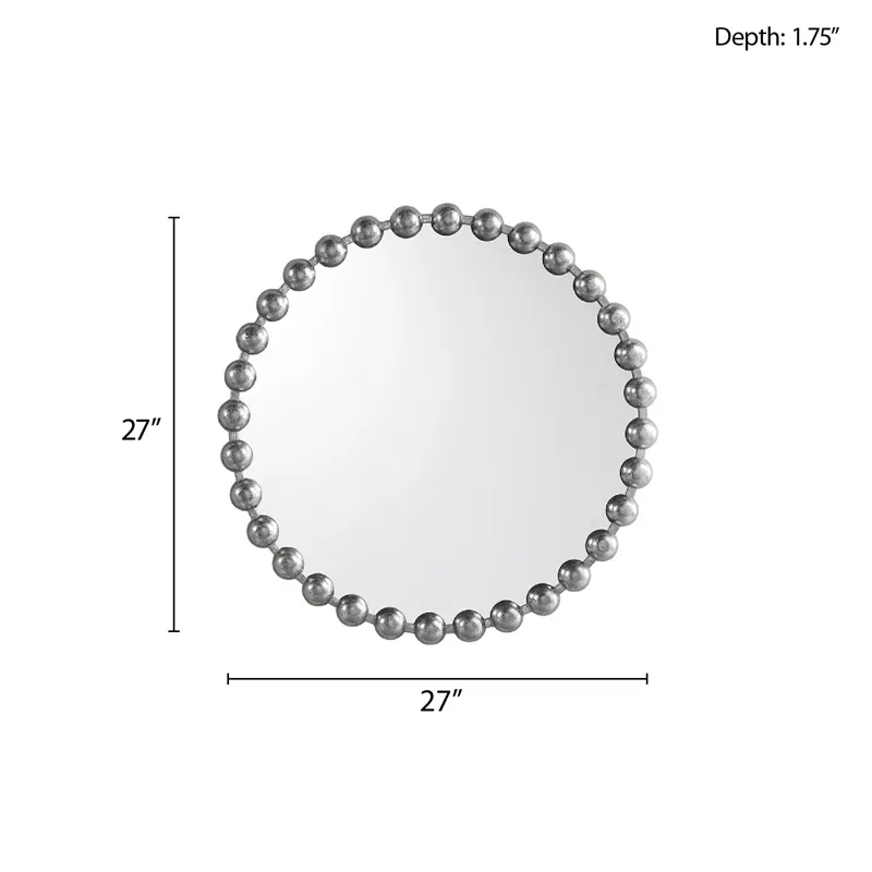 Marlowe 27\" Medium Decorative Round Wall Mirror with Beaded Metal Frame - Silver