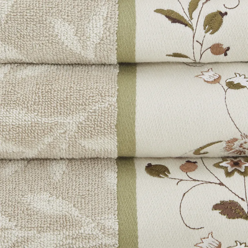 Serene Embroidered Cotton Jacquard 6 Piece Towel Set - Green