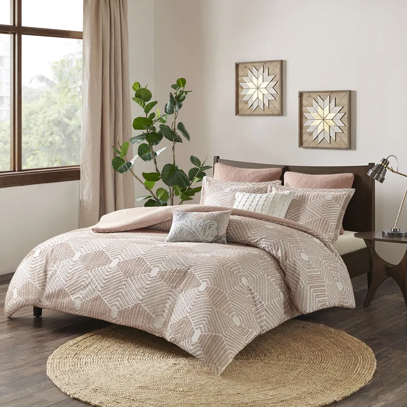 INK+IVY Ellipse Cotton Jacquard Duvet Cover Set - Full/Queen - Blush
