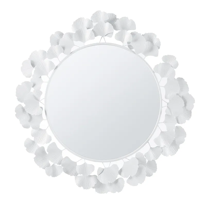 Eden Gingko Leaf Round Wall Mirror 30.5” - White