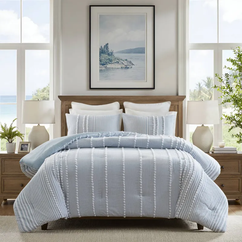 Harbor House Blue Anslee 3 Piece Cotton Yarn Dyed Comforter Set