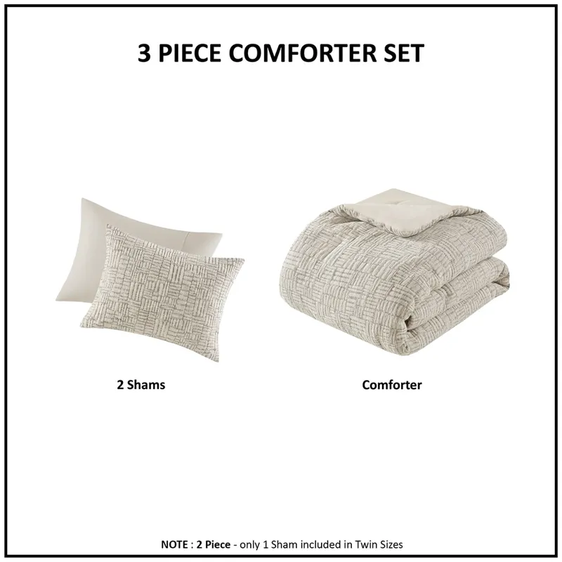 Harper Full/Queen Oversized Cotton Matelasse Comforter Set - Natural