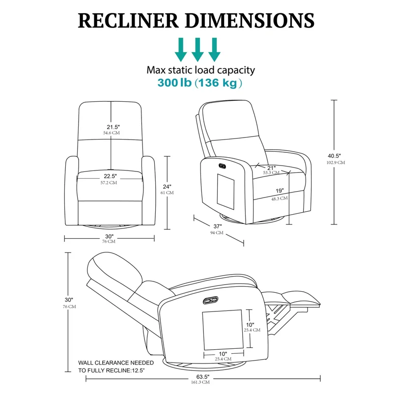 INK+IVY Dakota Power Recliner 3-in-1 with Swivel, Glider, Charging Station