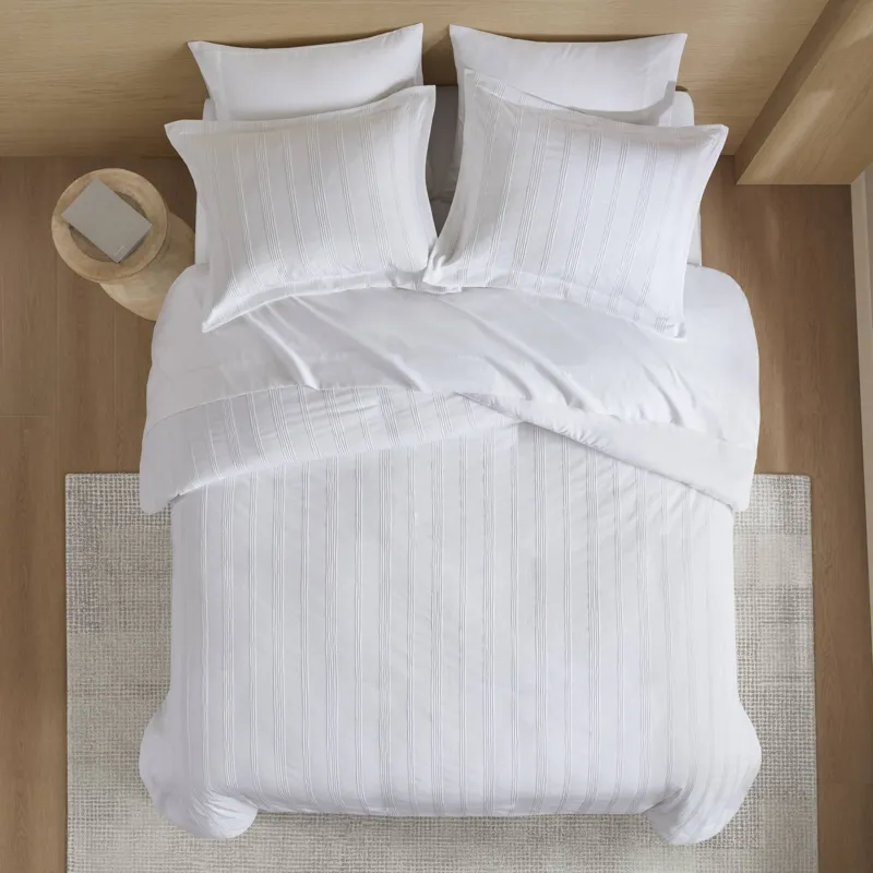 Super Listing Logan Striped Reversible Pintuck Pleated Duvet Set