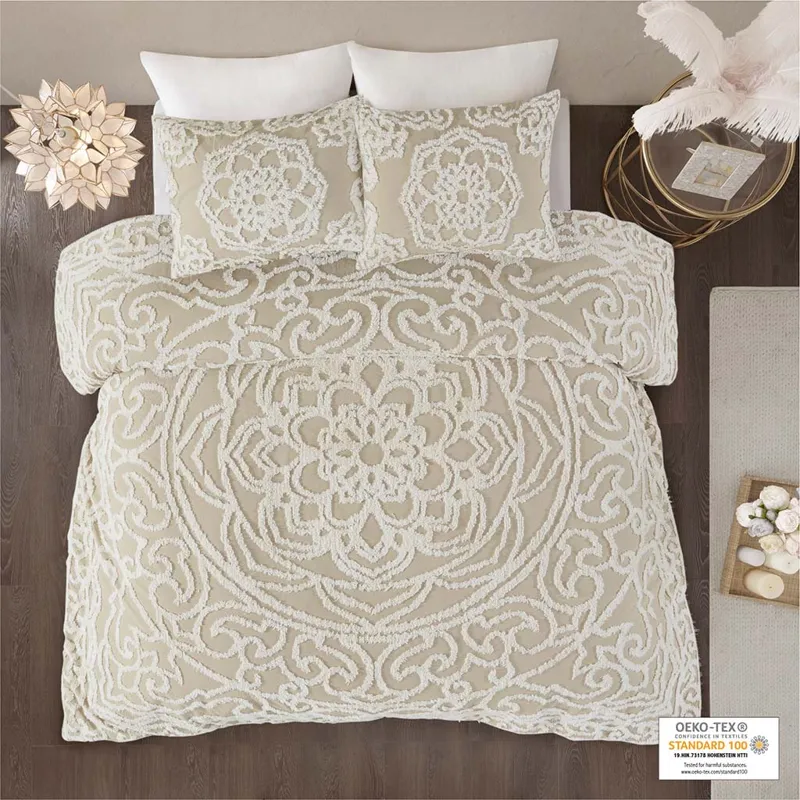 Madison Park Laetitia Tufted Cotton Chenille Medallion Duvet Cover Set