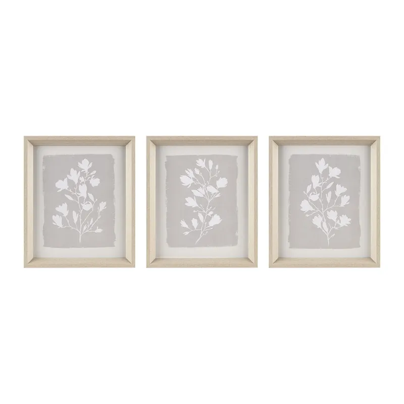Madison Park Fair Florets 3-piece Framed Glass Wall Art Set - Beige