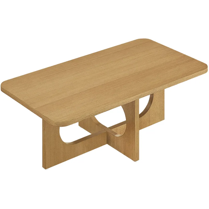 INK+IVY Devon 48" Sculptural Wood Coffee Table with Cutout Base - Natural Oak