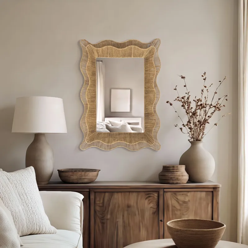 INK+IVY 26X36 Double-Layer Scalloped Natural Jute Wall Mirror Amelie Seagrass - Natural