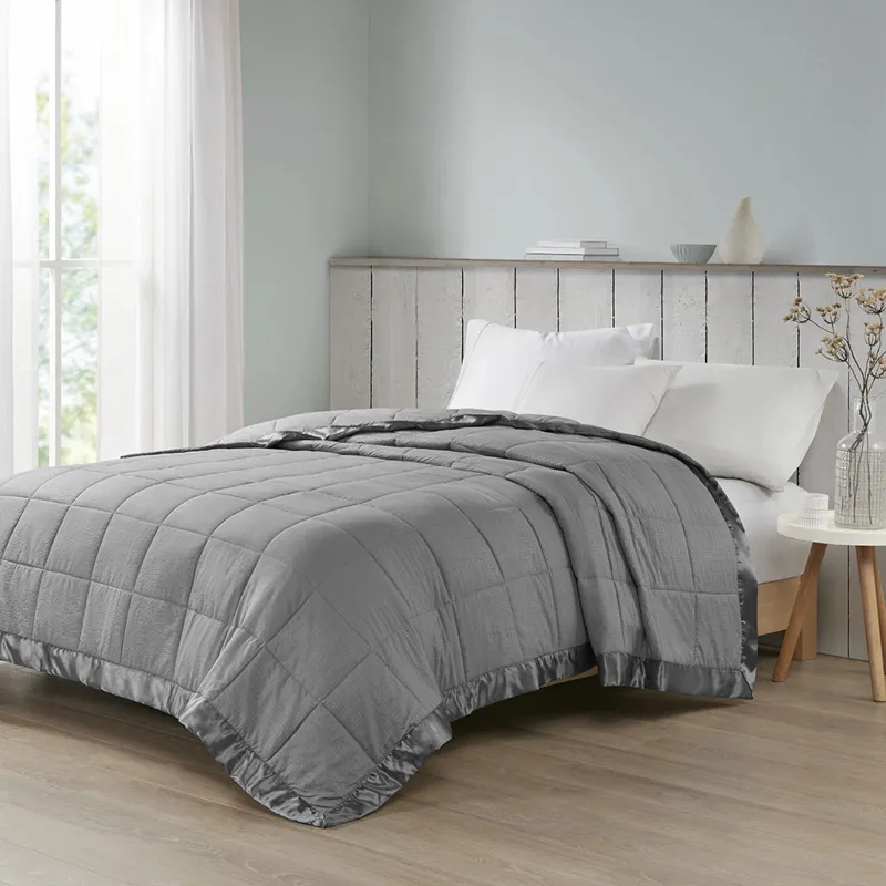 Cambria King Oversized Down Alternative Blanket with Satin Trim - Charcoal