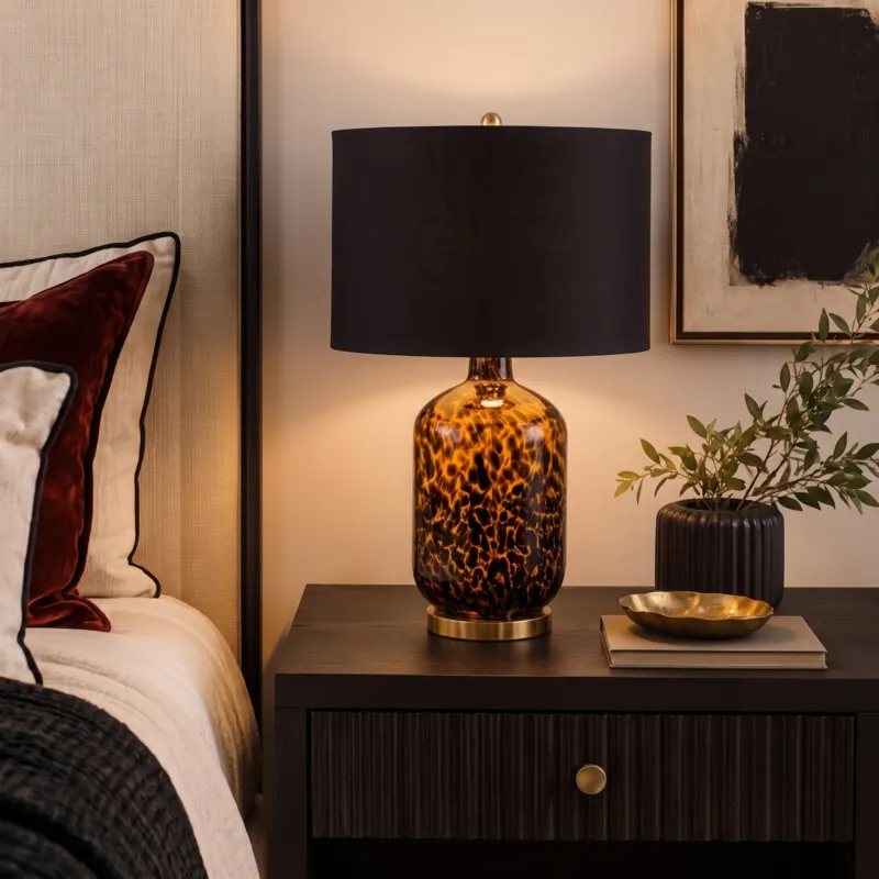 Nicole Miller Roux Leopard Pattern Glass Table Lamp
