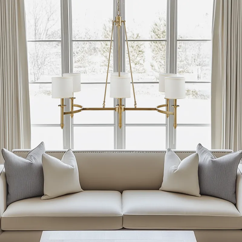 Elegenza 6-light Chandelier with Fabric Drum Shades - Antique Gold