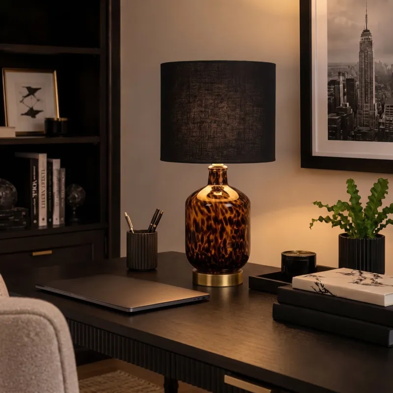 Nicole Miller Roux Midi Leopard Glass Table Lamp