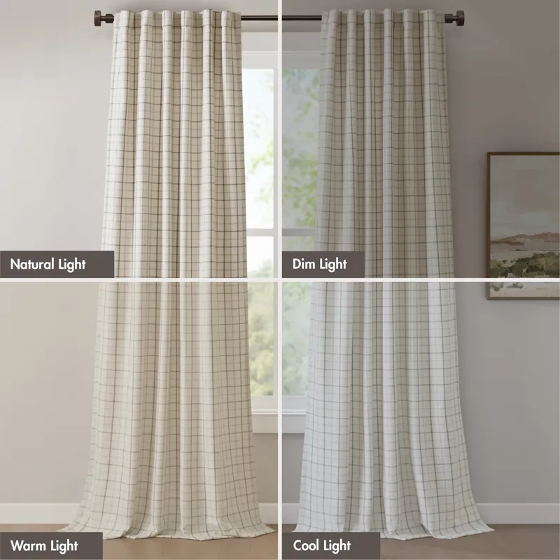 Madison Park Anaheim Plaid Rod Pocket and Back Tab Curtain Panel with Fleece Lining