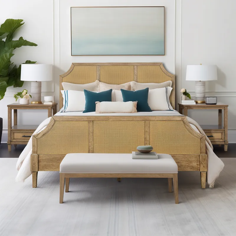 Salina Woven Cane Queen Platform Bed - Toasted Almond