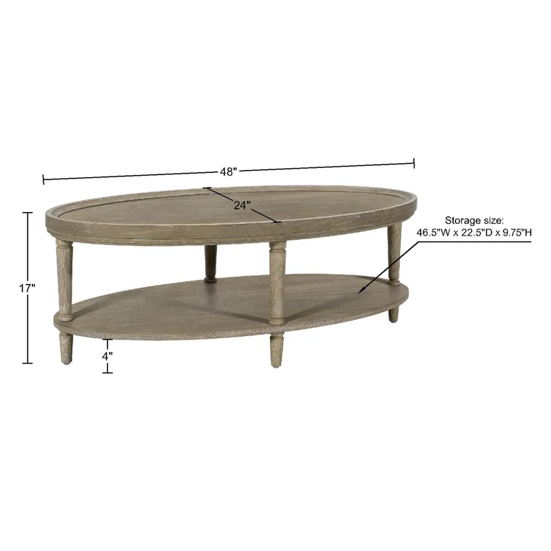 Ayanna Oval Coffee Table with Shelf - Reclaimed Greige
