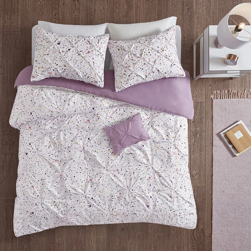 Abby Twin/Twin XL Metallic Printed and Pintucked Duvet Cover Set - Plum