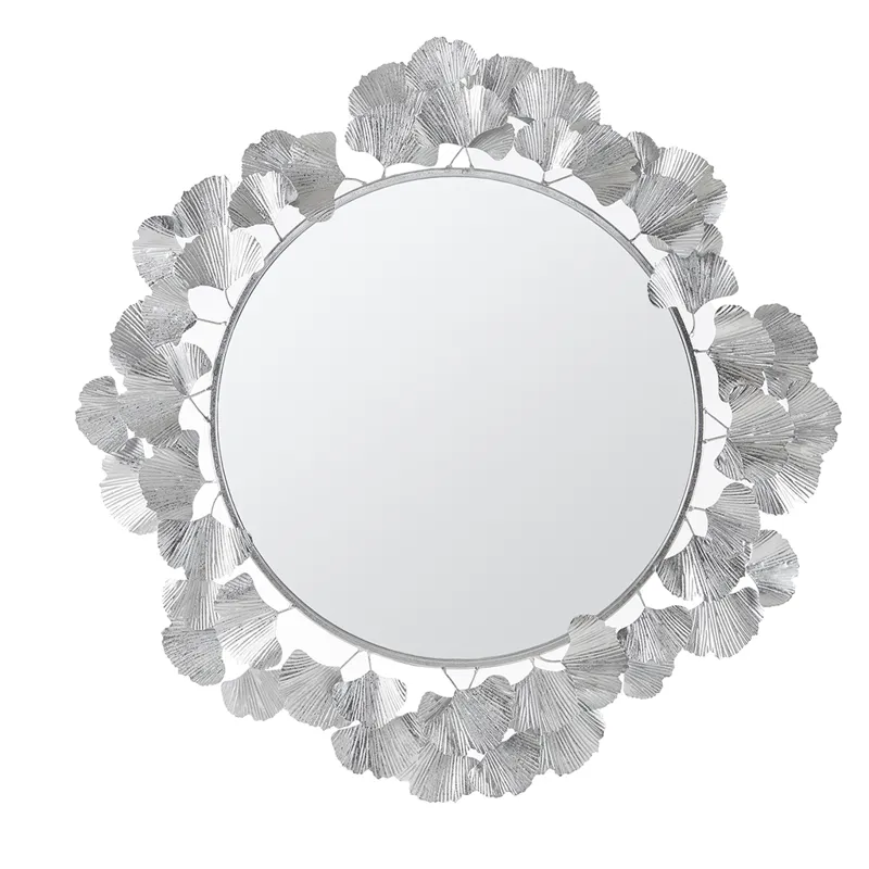 Eden Gingko Leaf Round Wall Mirror 30.5” - Silver