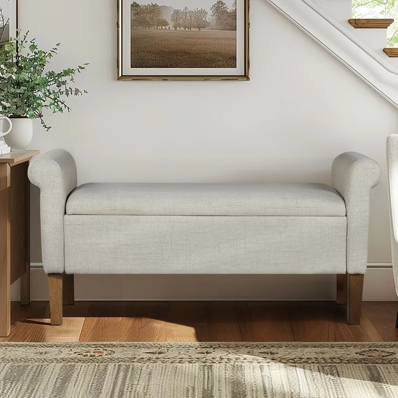 Aubrey Upholstered Storage Bench - Natural