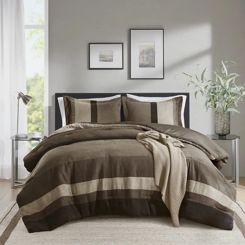 Comfort Spaces Highland Stripe Pieced Faux Suede Comforter Set