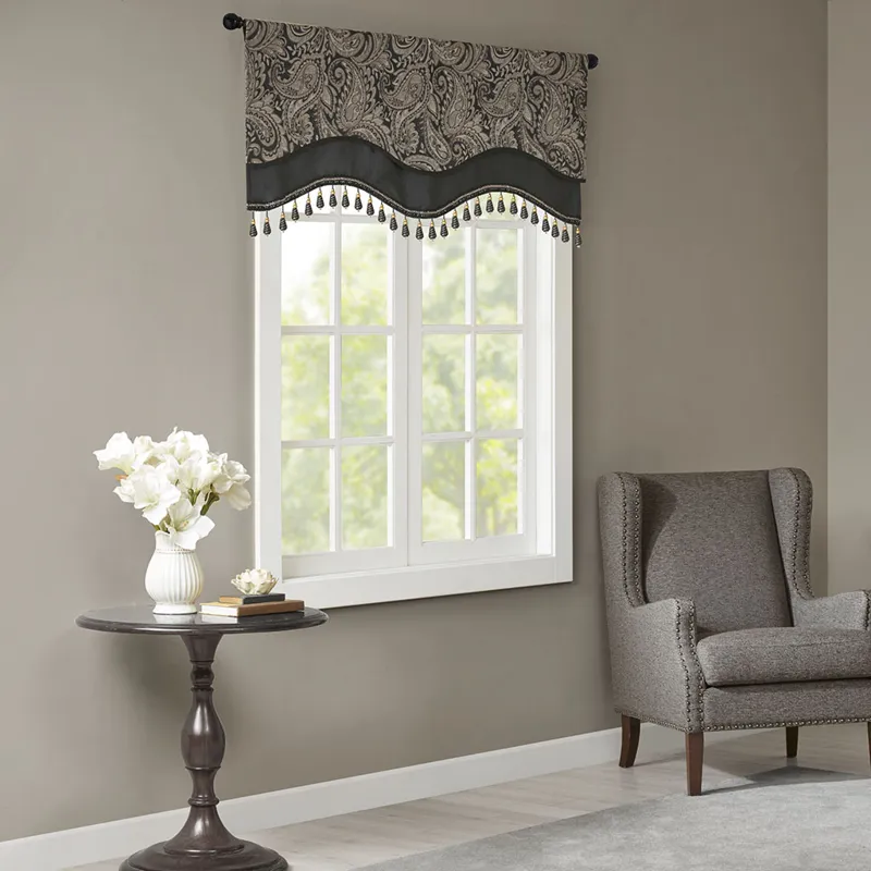 Madison Park Aubrey Jacquard Window Rod Pocket Valance With Beads