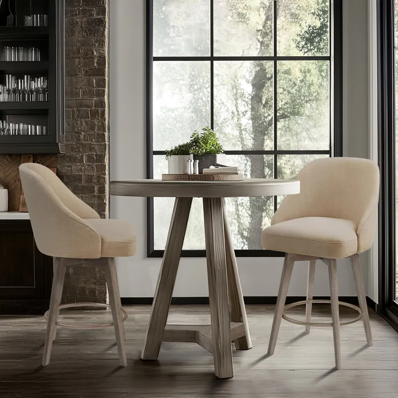 Pearce Pearce Swivel Upholstered Counter Stool with Solid Wood Legs & Metal Footrest - Sand