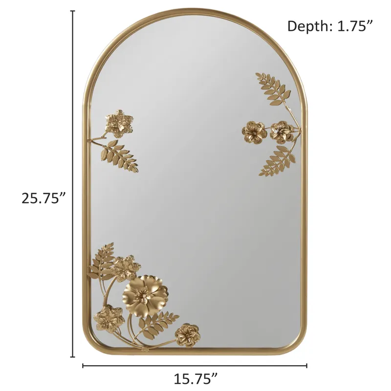 Adaline Arched Metal Floral Wall Mirror - Gold