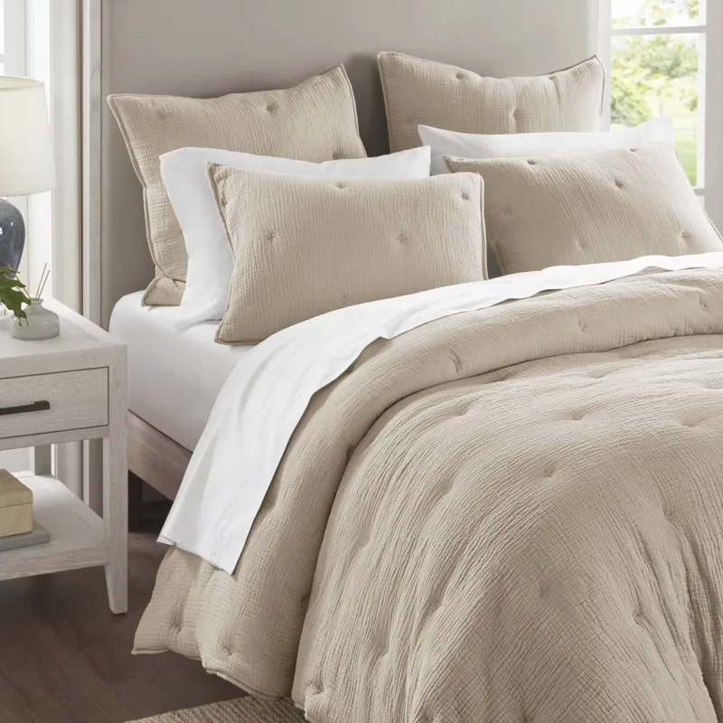 Breeze Cotton Gauze Embroidered Euro Sham - Taupe