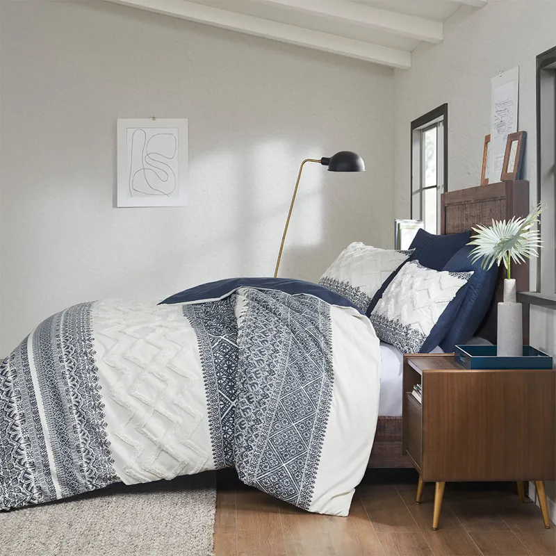 INK+IVY Mila 3 Piece Cotton Duvet Cover Set with Chenille Tufting