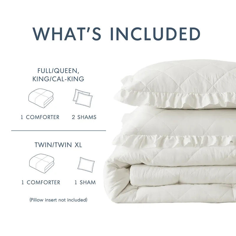 Comfort Spaces Hannah Diamond Quilted Ruffle Edge Comforter Set