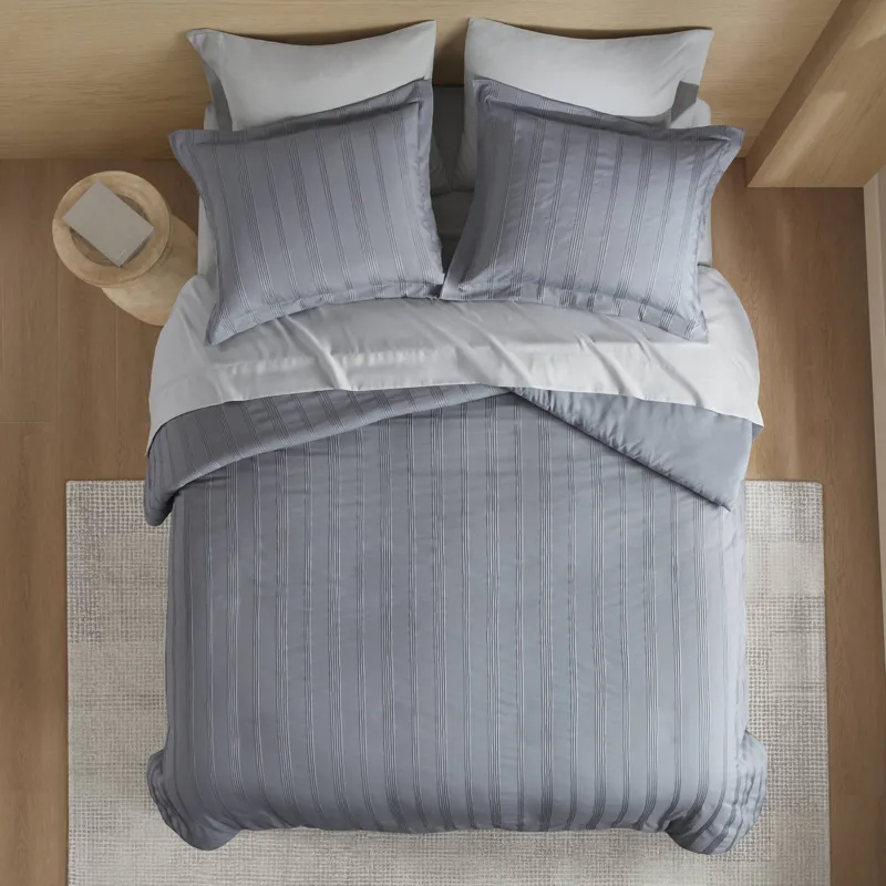 Super Listing Logan Striped Reversible Pintuck Pleated Duvet Set