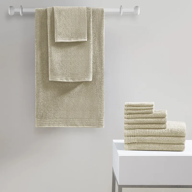 Big Bundle 100% Cotton Quick Dry 12 Piece Bath Towel Set - Beige