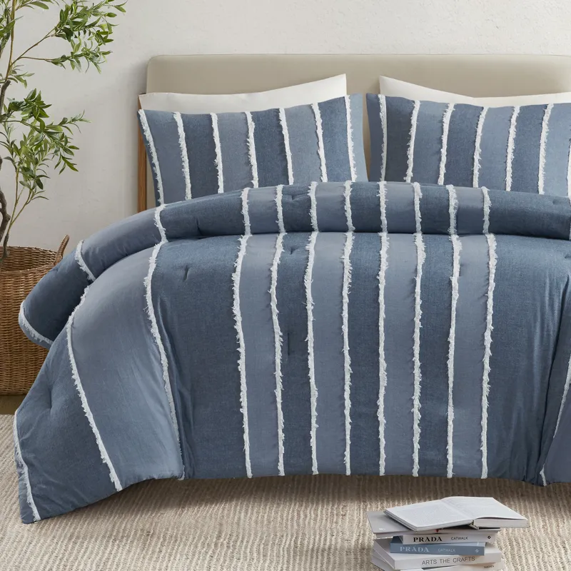 INK+IVY Shay 3 Piece Striped Cotton Comforter Set