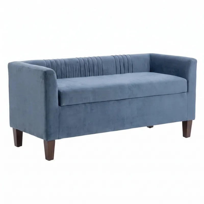 Nicole Miller Corvina Ruched Velvet Storage Bench with Lift-Top Seat - Slate Blue
