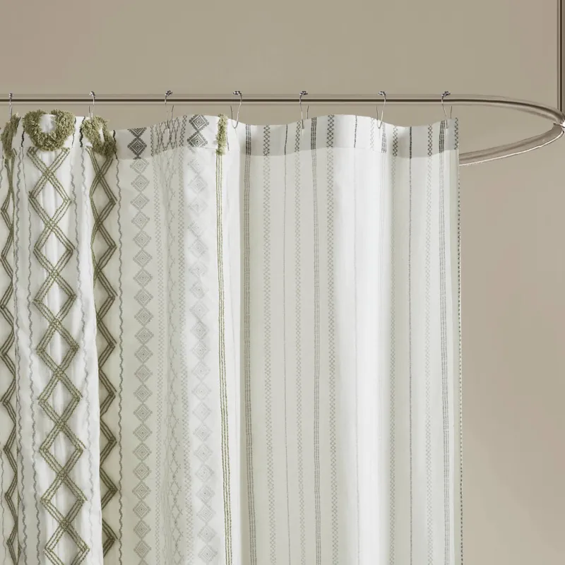 INK+IVY Imani Cotton Printed Shower Curtain with Chenille